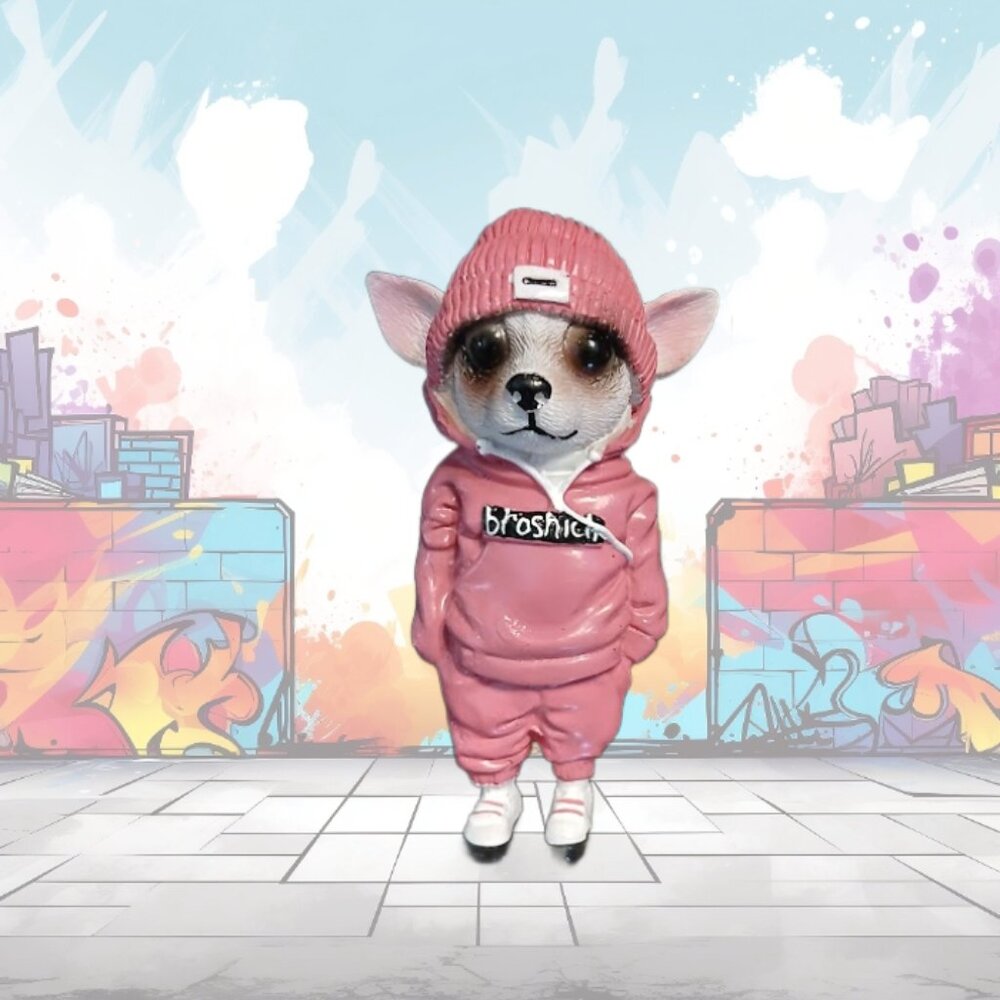 Resin Life-Like CHIHUAHUA Dog Statue 4" in Pink Hoody